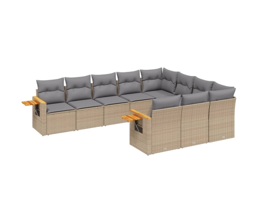 Juego de sofás jardín con cojines beige 10 pzas ratán sintético