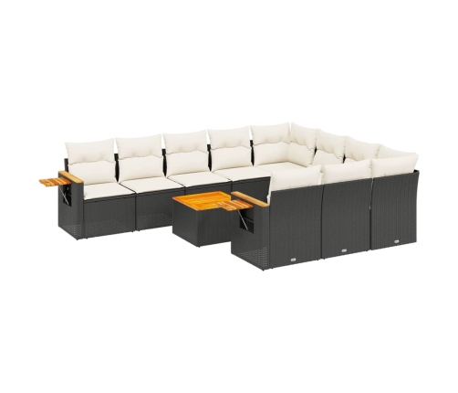Set de sofás de jardín 11 pzas y cojines ratán sintético negro