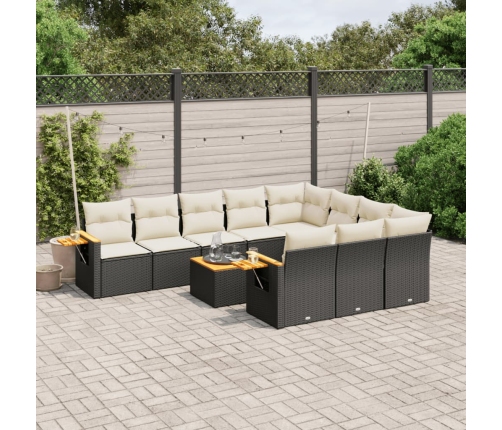 Set de sofás de jardín 11 pzas y cojines ratán sintético negro