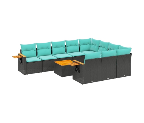 Set de sofás de jardín 11 pzas y cojines ratán sintético negro
