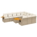 Set de sofás de jardín 11pzas con cojines ratán sintético beige