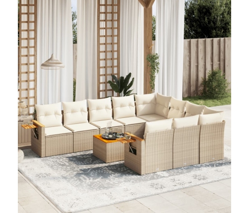 Set de sofás de jardín 11pzas con cojines ratán sintético beige