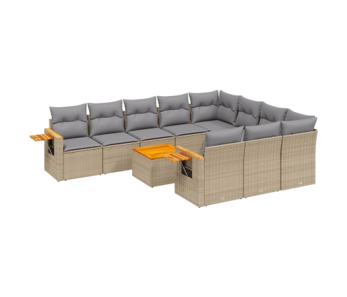 Set de sofás de jardín 11pzas con cojines ratán sintético beige