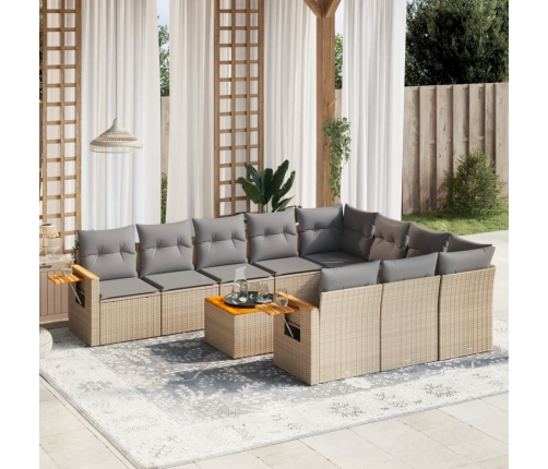 Set de sofás de jardín 11pzas con cojines ratán sintético beige
