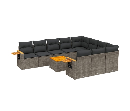 Set de sofás de jardín 11 pzas y cojines ratán sintético gris