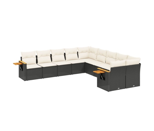 Set de sofás de jardín 10 pzas cojines ratán sintético negro