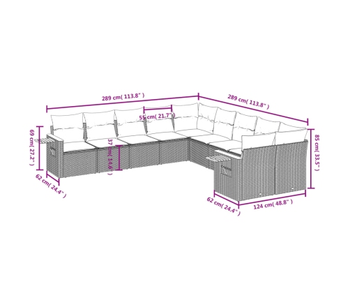 Set de sofás de jardín 10 pzas cojines ratán sintético negro