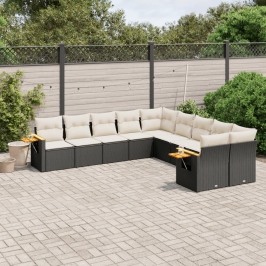 Set de sofás de jardín 10 pzas cojines ratán sintético negro