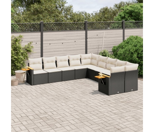 Set de sofás de jardín 10 pzas cojines ratán sintético negro