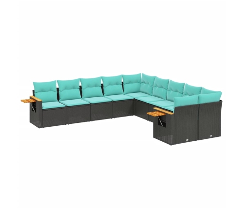 Set de sofás de jardín 10pzas con cojines ratán sintético negro