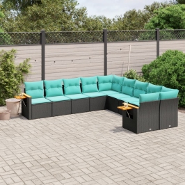 Set de sofás de jardín 10pzas con cojines ratán sintético negro