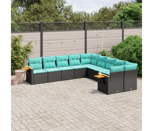 Set de sofás de jardín 10pzas con cojines ratán sintético negro