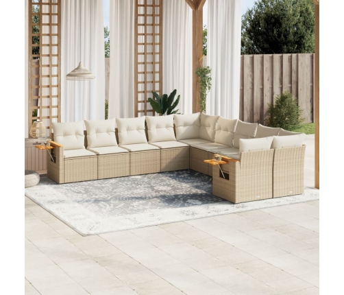 Juego de sofás jardín con cojines beige 10 pzas ratán sintético