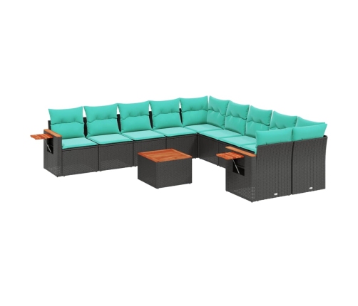 Set de sofás de jardín 11 pzas y cojines ratán sintético negro