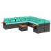 Set de sofás de jardín 11 pzas y cojines ratán sintético negro