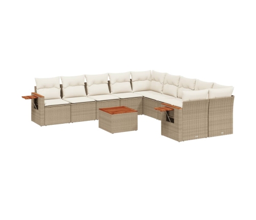 Set de sofás de jardín 11pzas con cojines ratán sintético beige