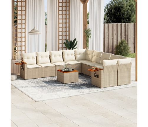 Set de sofás de jardín 11pzas con cojines ratán sintético beige