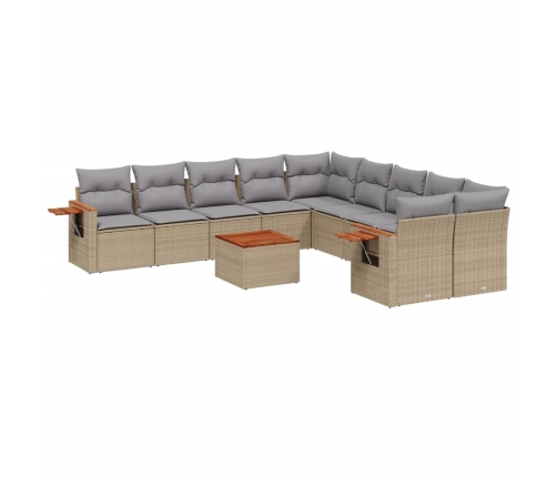 Set de sofás de jardín 11pzas con cojines ratán sintético beige