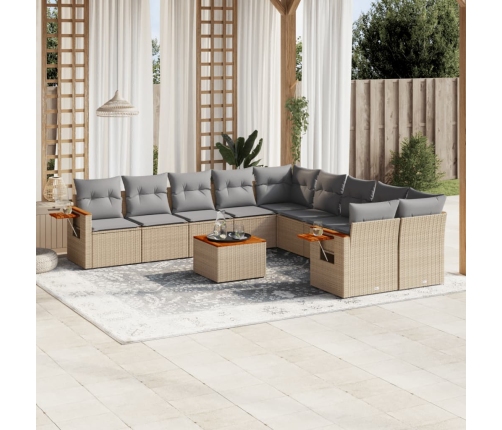 Set de sofás de jardín 11pzas con cojines ratán sintético beige