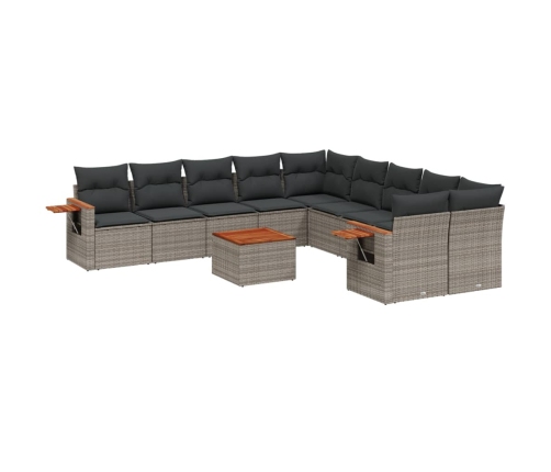 Set de sofás de jardín 11 pzas y cojines ratán sintético gris