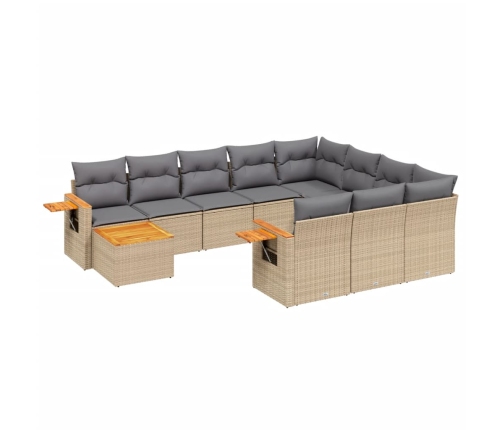 Set de sofás de jardín 11pzas con cojines ratán sintético beige