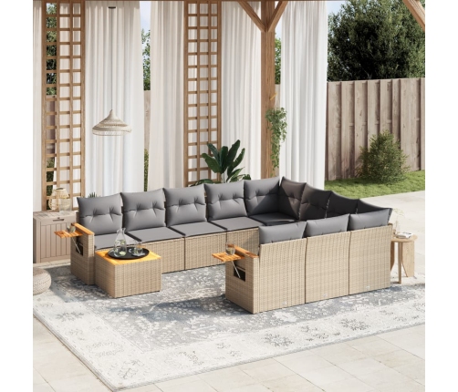 Set de sofás de jardín 11pzas con cojines ratán sintético beige