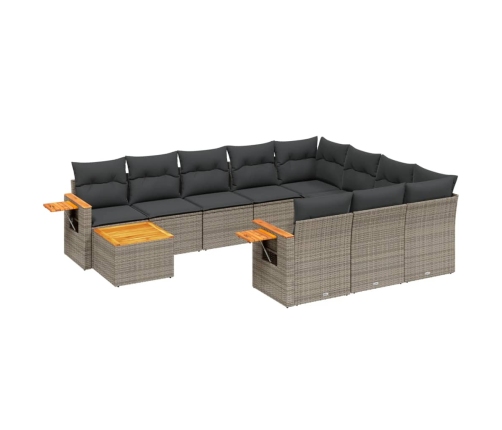 Set de sofás de jardín 11 pzas y cojines ratán sintético gris