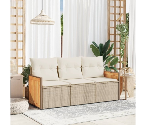 Juego de sofás de jardín con cojines beige 3 pzas ratán PE
