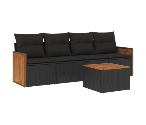 Set de muebles de jardín 5 pzas y cojines ratán sintético negro