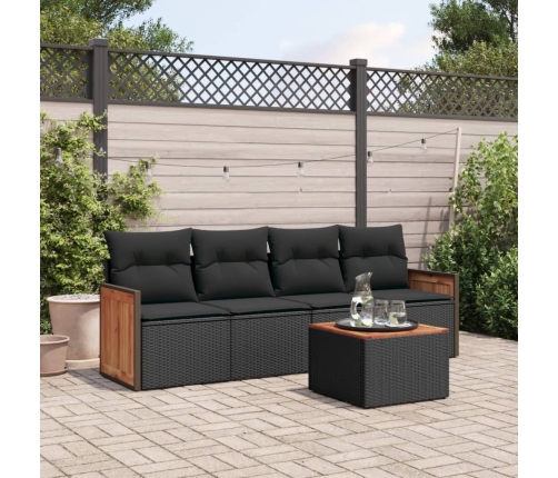 Set de muebles de jardín 5 pzas y cojines ratán sintético negro