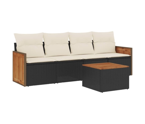 Set de muebles de jardín 5 pzas y cojines ratán sintético negro