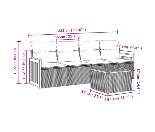 Set de muebles de jardín 5 pzas y cojines ratán sintético negro