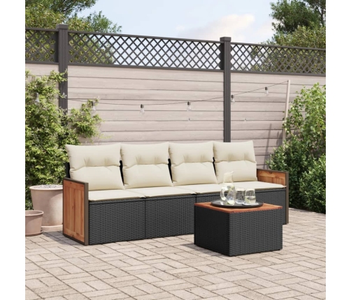 Set de muebles de jardín 5 pzas y cojines ratán sintético negro