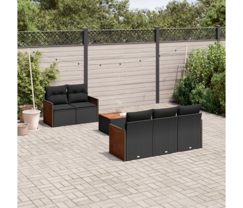 Set de sofás de jardín 6 piezas y cojines ratán sintético negro