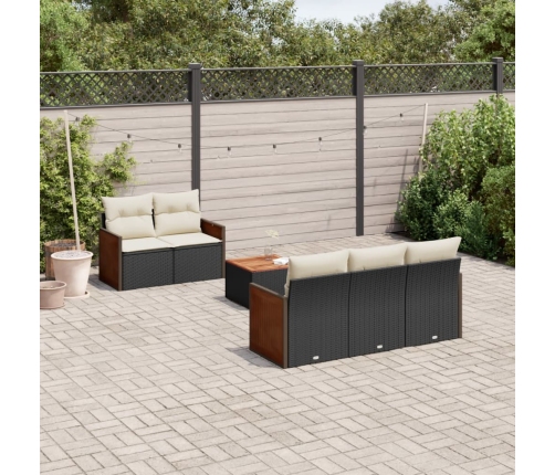 Set de sofás de jardín 6 piezas y cojines ratán sintético negro