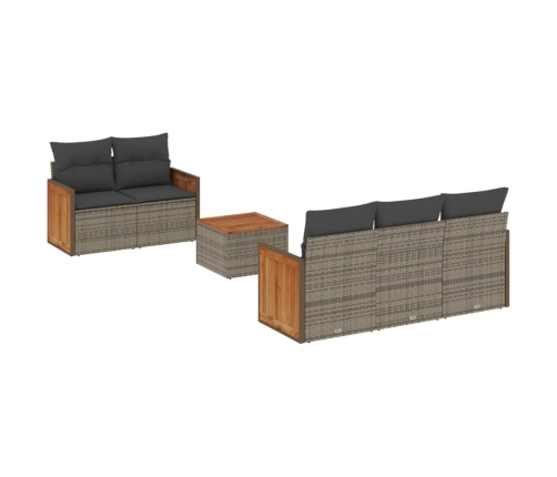 Set de muebles de jardín 6 pzas y cojines ratán sintético gris