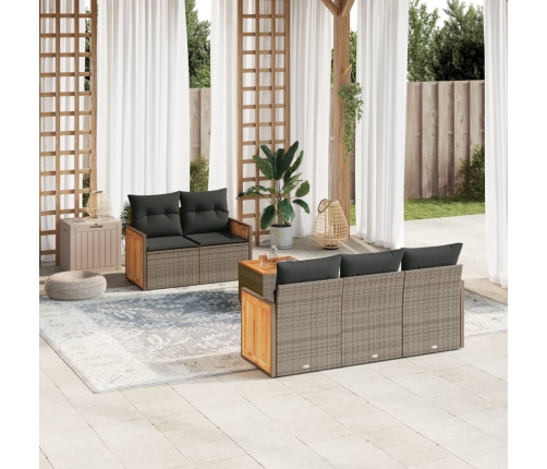 Set de muebles de jardín 6 pzas y cojines ratán sintético gris