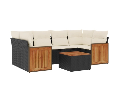 Set de comedor de jardín 7 pzas y cojines ratán sintético negro
