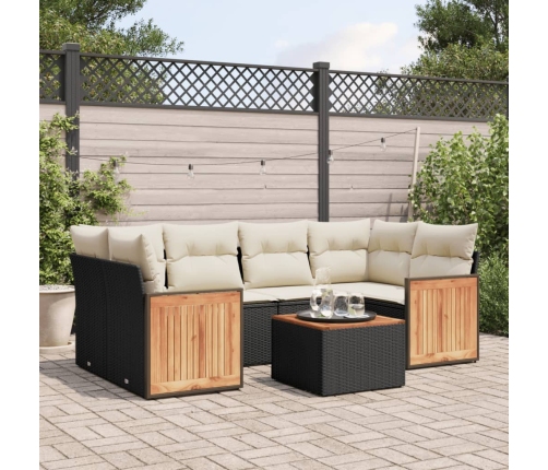 Set de comedor de jardín 7 pzas y cojines ratán sintético negro
