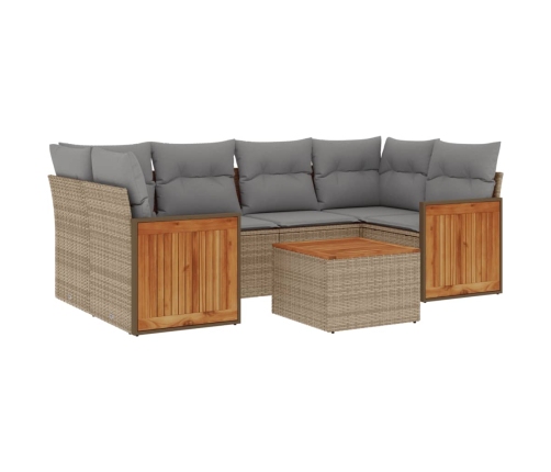 Set sofás de jardín 7 piezas y cojines ratán sintético beige
