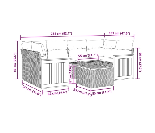 Set sofás de jardín 7 piezas y cojines ratán sintético beige