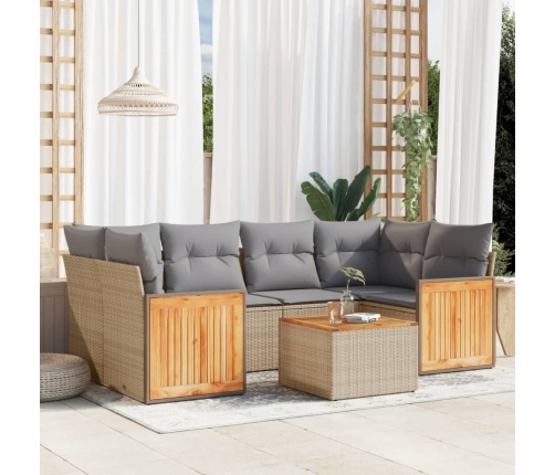 Set sofás de jardín 7 piezas y cojines ratán sintético beige