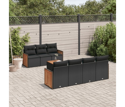 Set de sofás de jardín 8 piezas y cojines ratán sintético negro