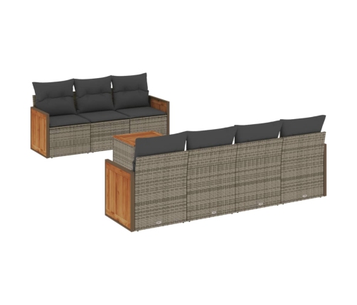 Set de sofás de jardín 8 pzas y cojines ratán sintético gris