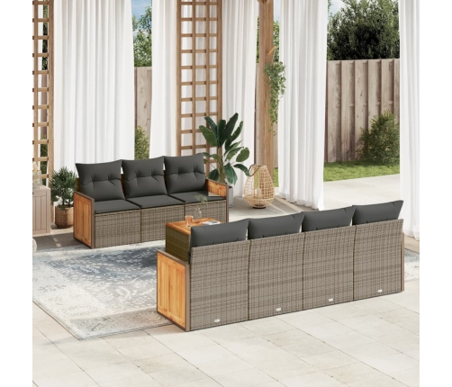 Set de sofás de jardín 8 pzas y cojines ratán sintético gris