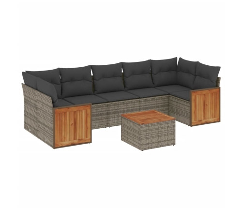 Set de sofás de jardín 8 pzas y cojines ratán sintético gris