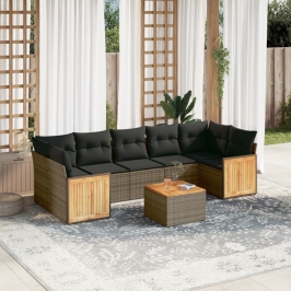Set de sofás de jardín 8 pzas y cojines ratán sintético gris