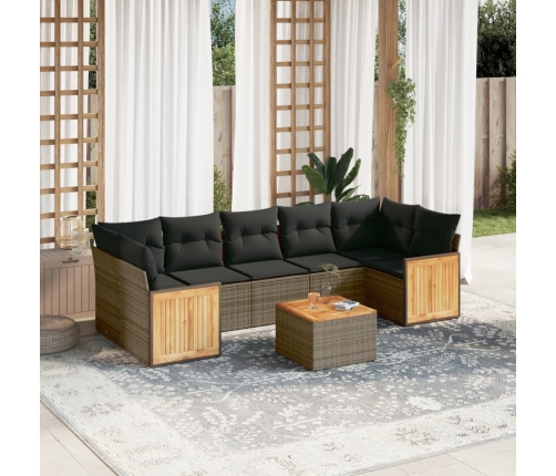 Set de sofás de jardín 8 pzas y cojines ratán sintético gris