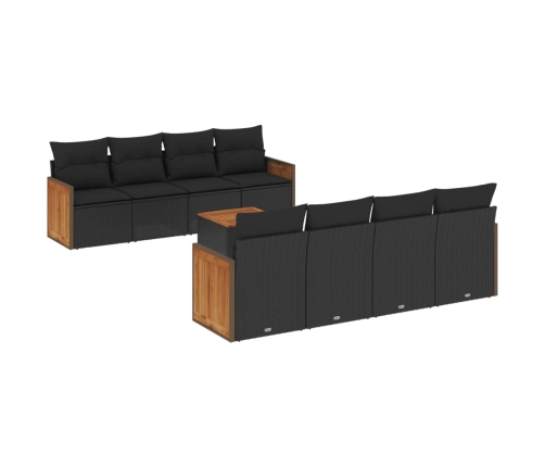 Set de sofás de jardín 8 piezas y cojines ratán sintético negro