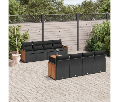 Set de sofás de jardín 8 piezas y cojines ratán sintético negro